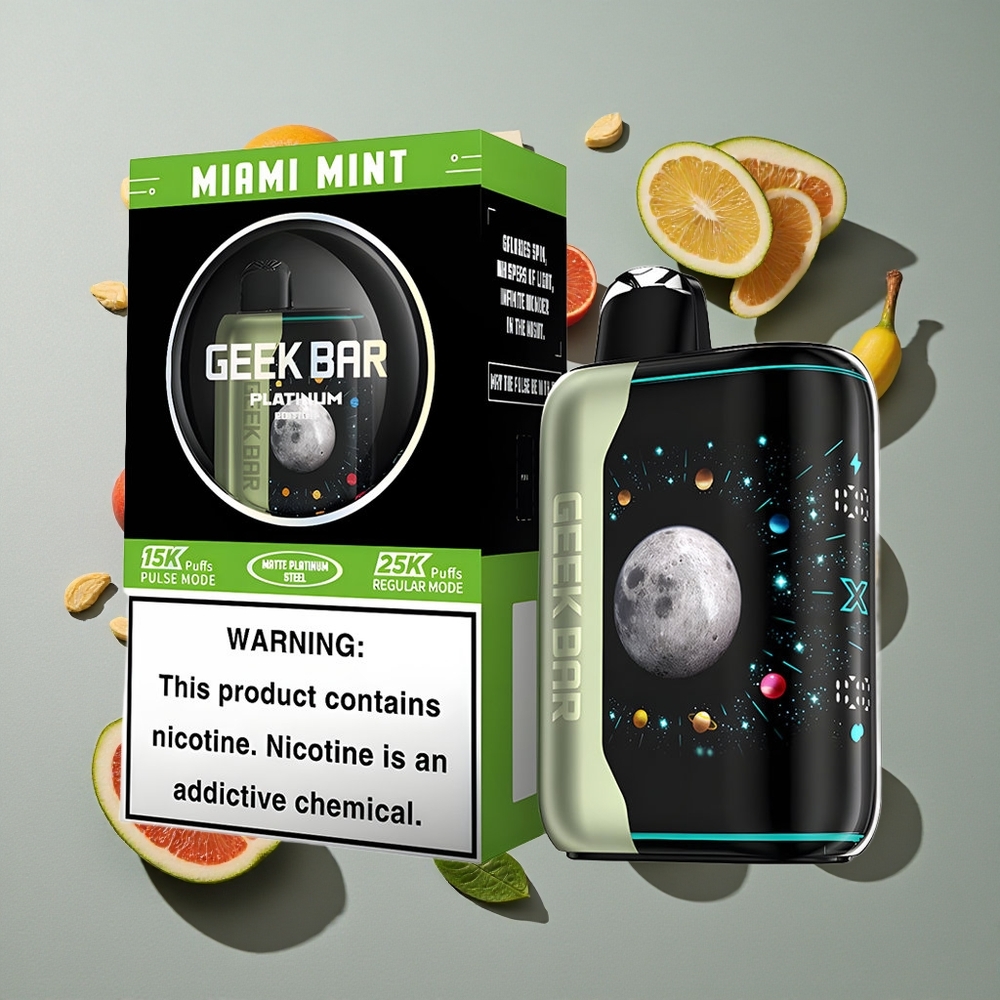 Menta Miami GEEK BAR Platinum Edition Hasta 25000 Caladas Pantalla Curva 3D Dinámica