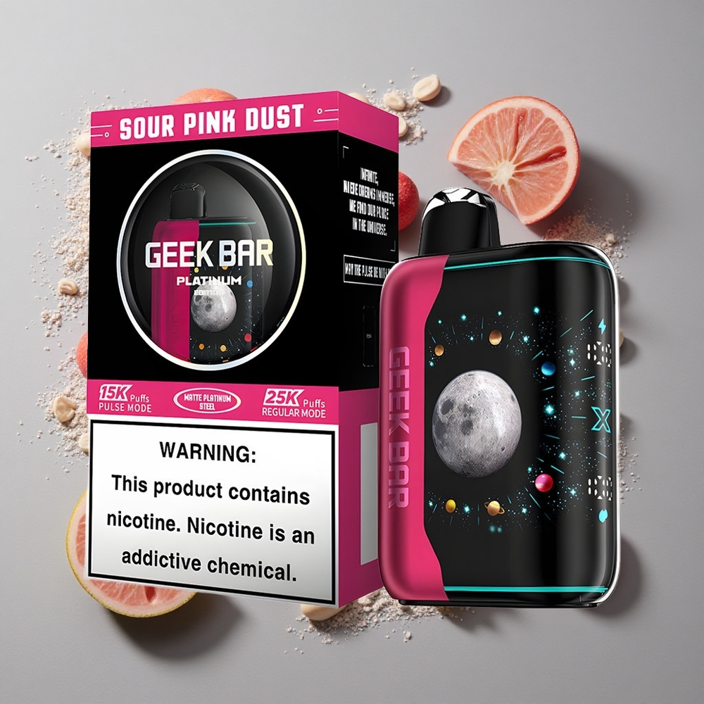Polvo Rosa Agrio GEEK BAR Platinum Edition Hasta 25000 Caladas con Modo Regular y Carga Rápida vía USB-Type C