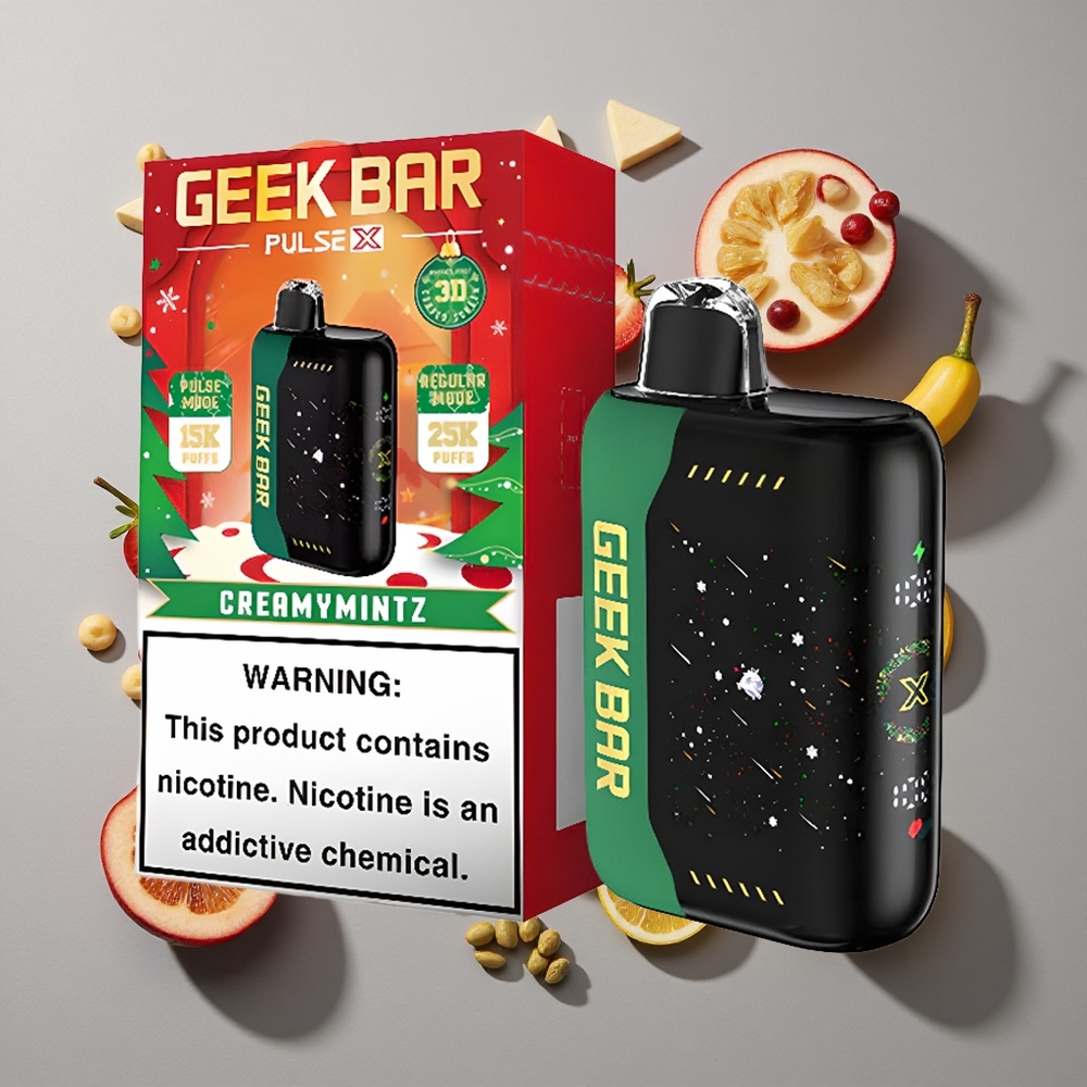 Navidad GEEK BAR Pulse X Hasta 25000 Caladas con Pantalla Indicadora Curva en 3D y 18mL de E-Líquido Precargado Vape Desechable