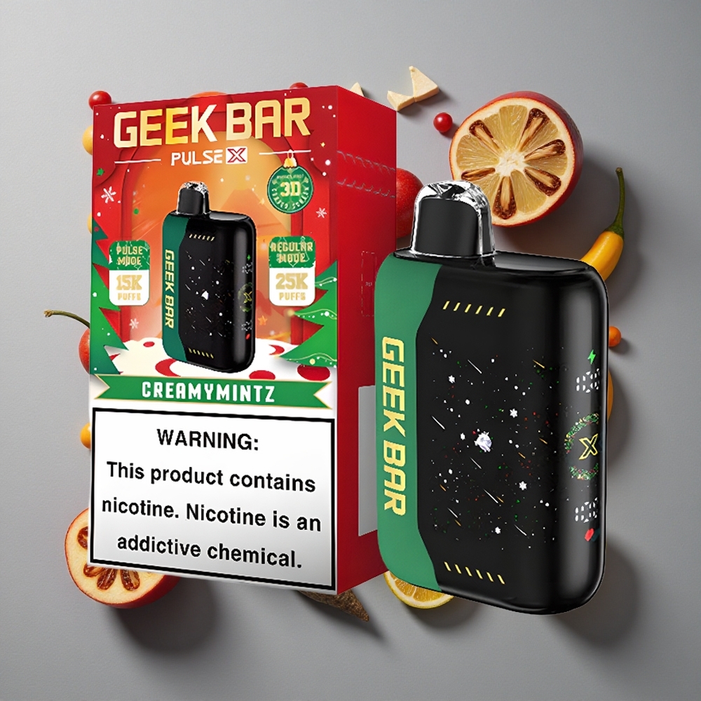 Navidad GEEK BAR Pulse X Hasta 25000 Caladas con Pantalla Indicadora Curva en 3D y 18mL de E-Líquido Precargado Vape Desechable