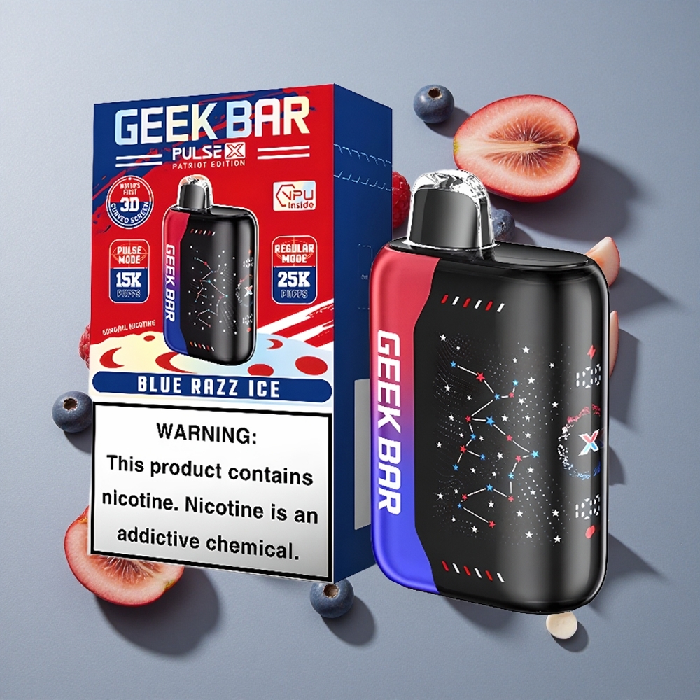 Patriota GEEK BAR Pulse X 25000 Caladas Vape Desechable con Pantalla Curva 3D y Doble Bobina Mesh