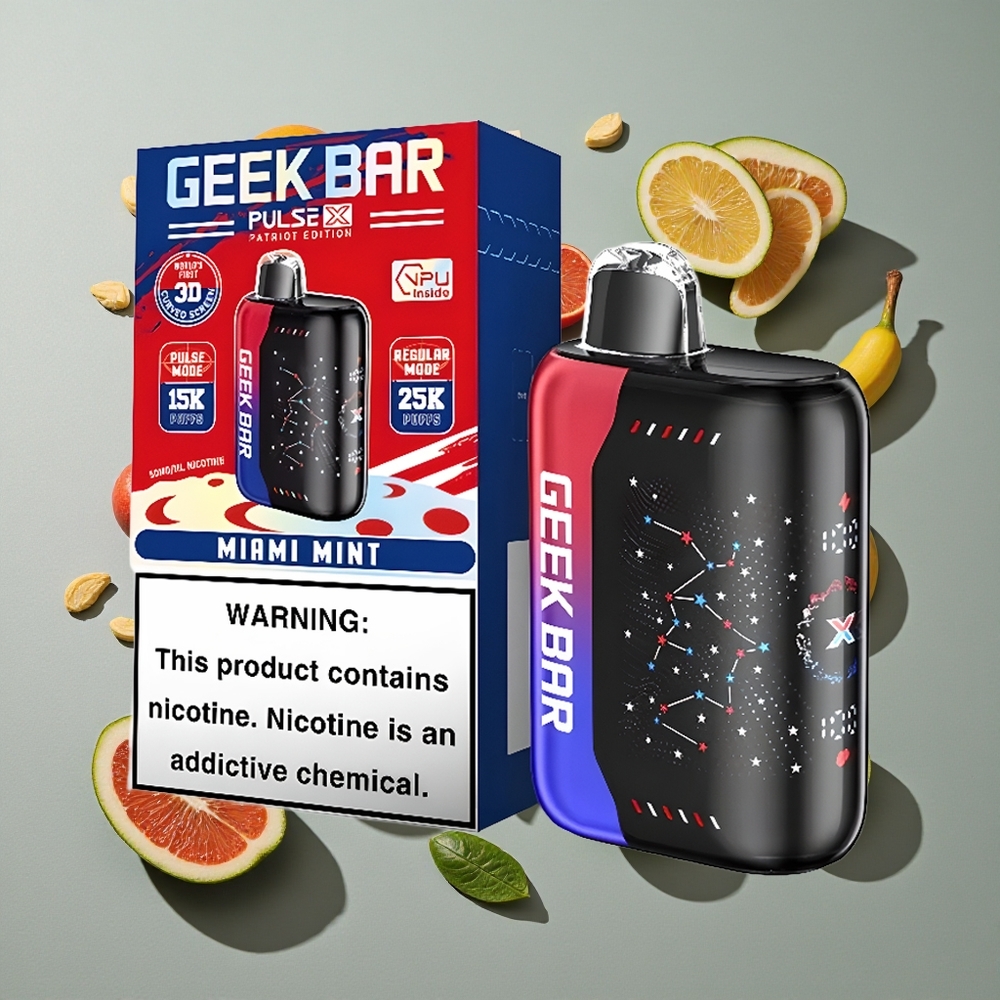 Patriota GEEK BAR Pulse X 25000 Caladas Vape Desechable con Pantalla Curva 3D y Doble Bobina Mesh