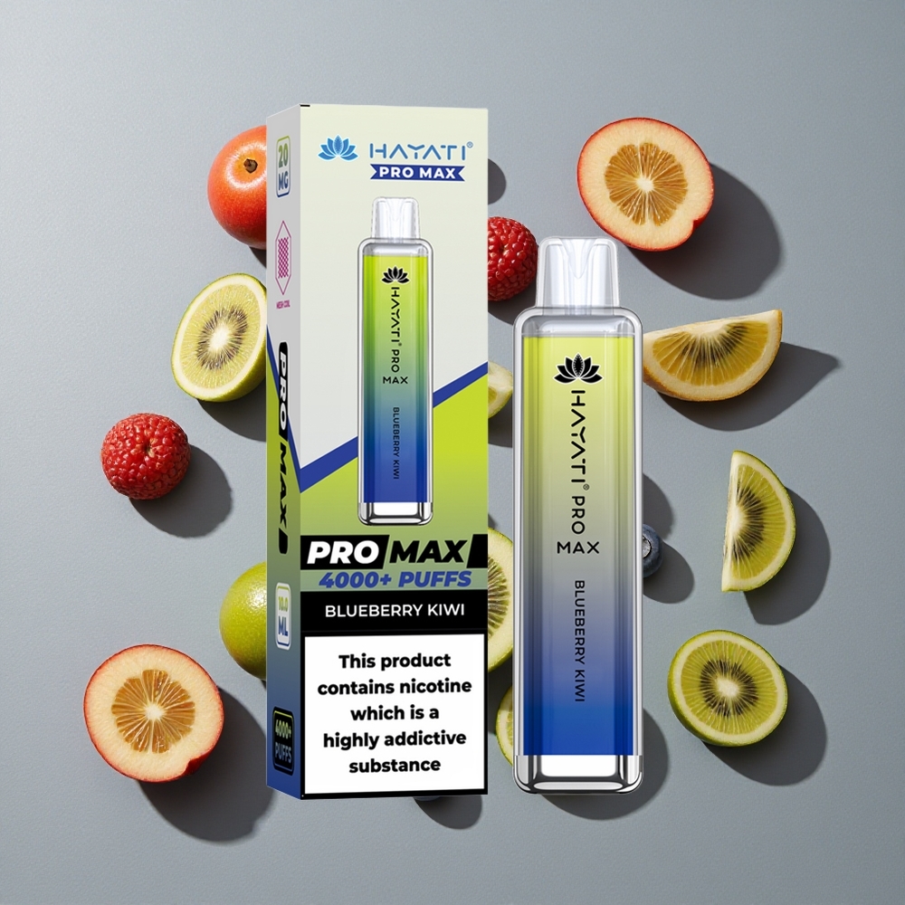 Arándano Kiwi Hayati Pro Max 4000 Puffs Vape Desechable con Batería Recargable 1400mAh y Resistencia Dual Mesh 1.1 Ohm