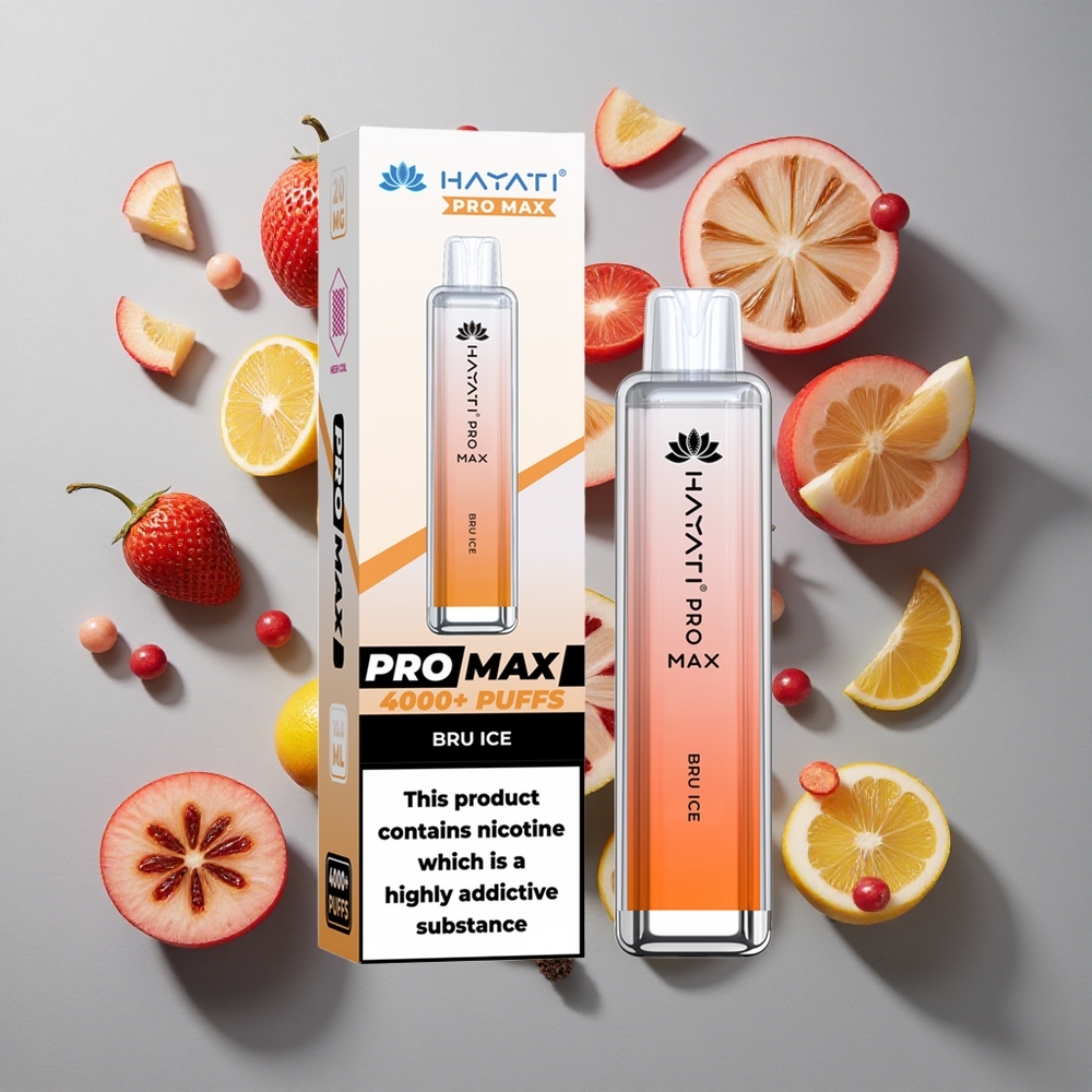Bru Hielo Hayati Pro Max 4000 Puffs Vape Desechable con Batería Recargable 1400mAh y Resistencia Dual Mesh 1.1 Ohm