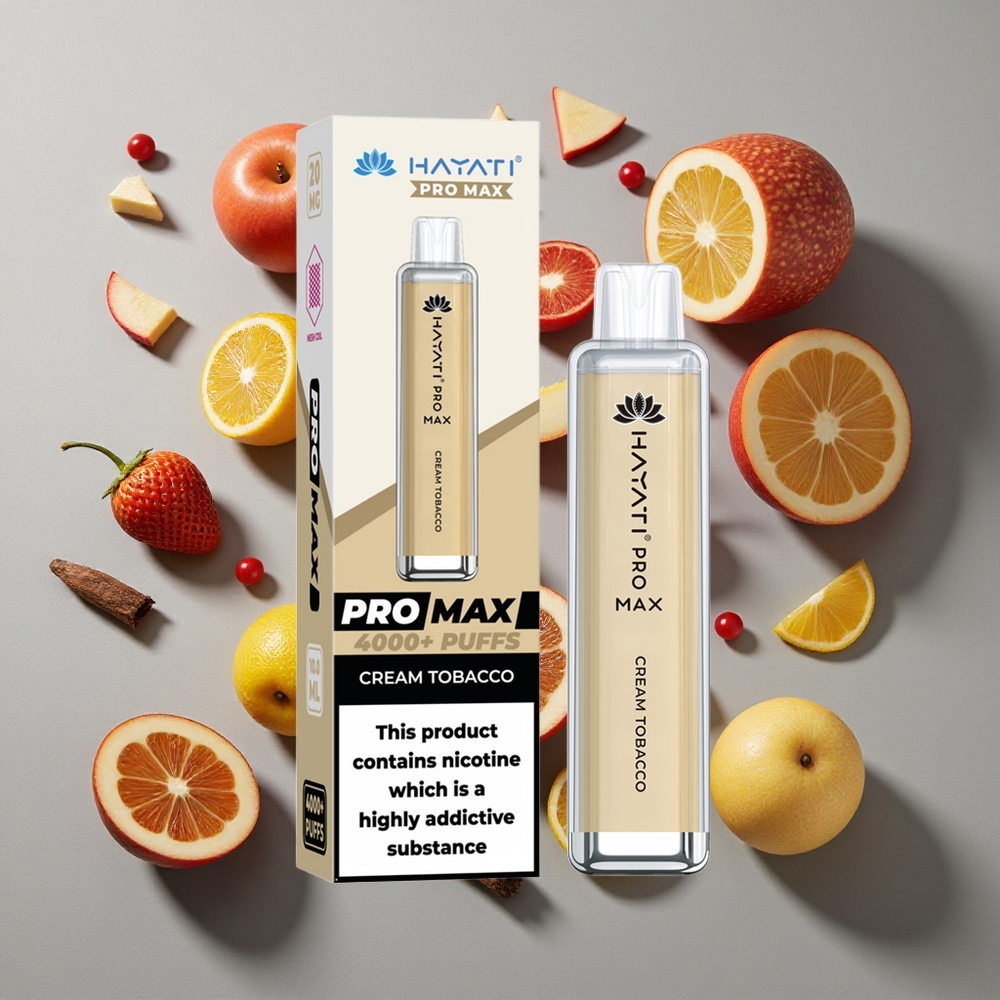 Crema Tabaco Hayati Pro Max 4000 Caladas Vape Desechable con Batería Recargable y Resistencia de Nicotina 2% 5%