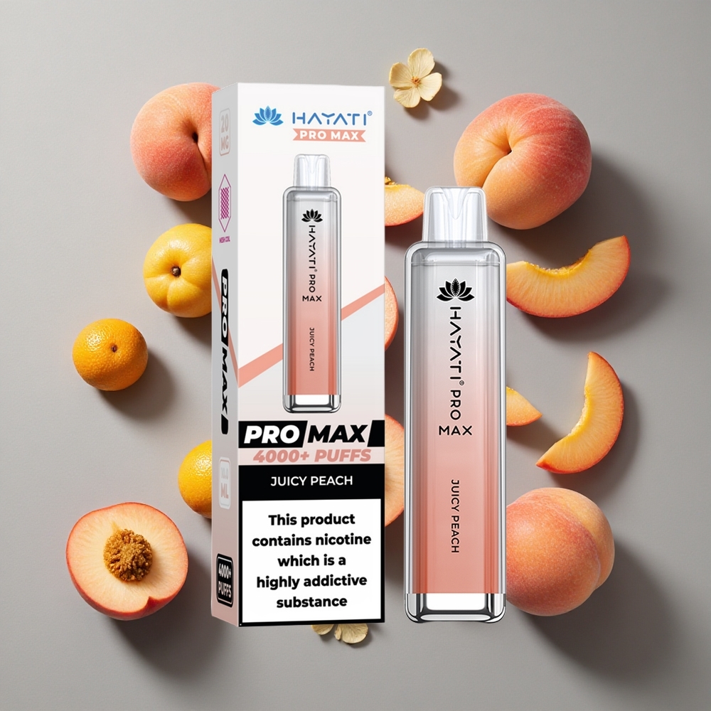 Durazno Jugoso Hayati Pro Max 4000 Puffs Vape Desechable con Batería Recargable de 1400mAh y Resistencia Dual Mesh de 1.1 Ohm