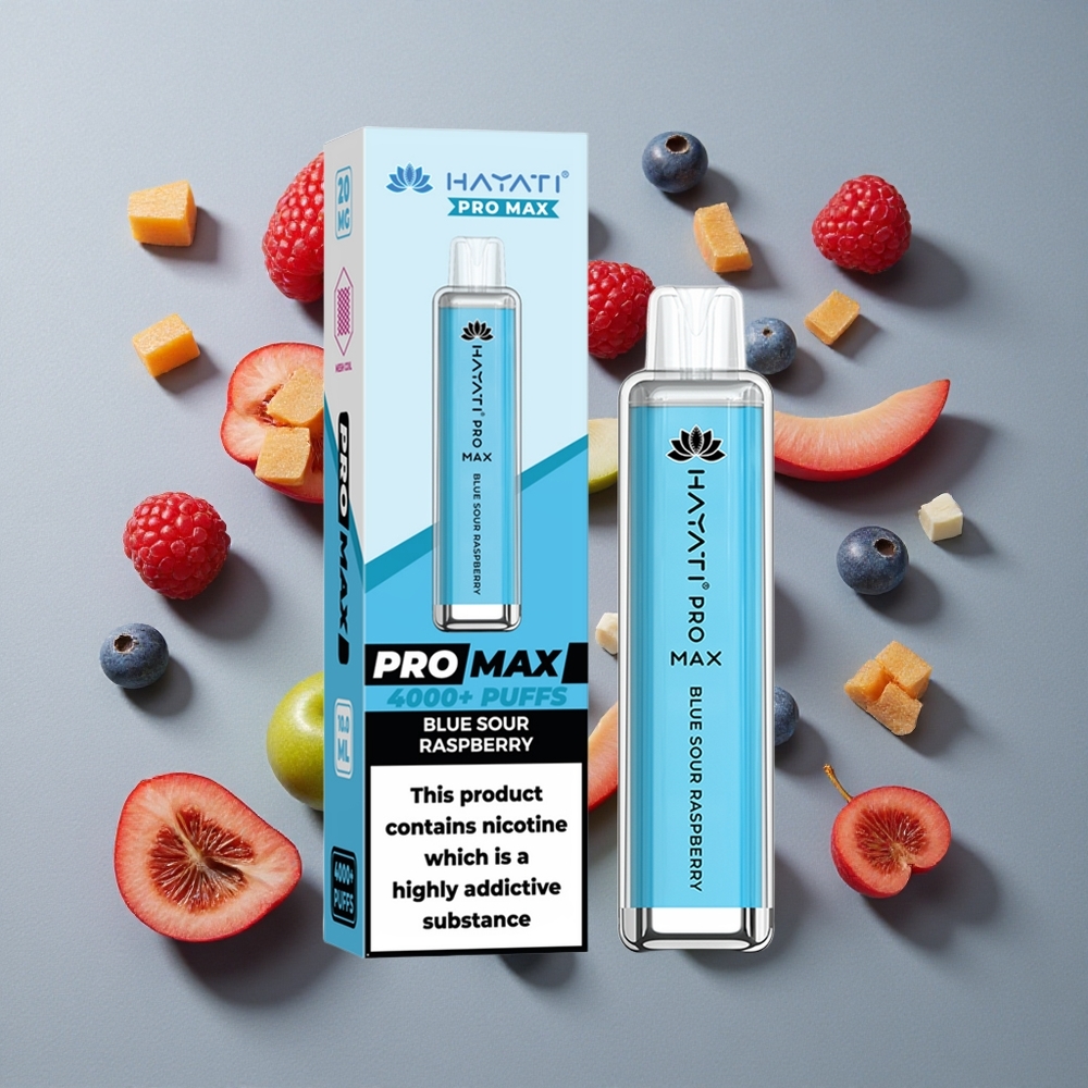 Frambuesa Agria Azul Hayati Pro Max 4000 Puffs Vape Desechable con Batería Recargable 1400mAh y Resistencia Dual Mesh 1.1 Ohm