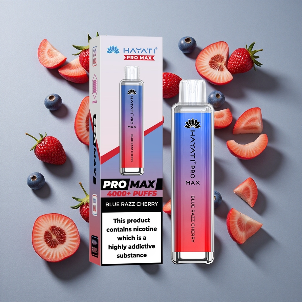 Frambuesa Azul Cereza Hayati Pro Max 4000 Puffs Vape Desechable con Batería Recargable 1400mAh y 2%, 5% Concentración de Nicotina