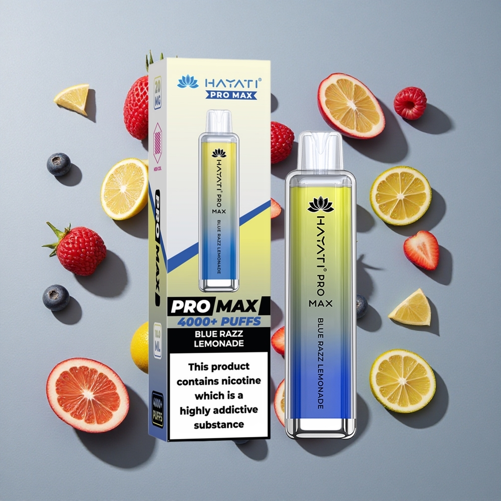 Frambuesa Azul Limonada Hayati Pro Max 4000 Puffs Vape Desechable Batería Recargable 1400mAh y Resistencia Dual Malla 1.1 Ohm