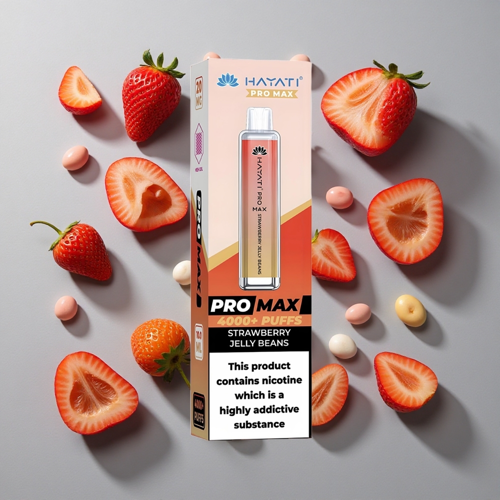 Fresa Jelly Beans Hayati Pro Max 4000 Puffs Vape Desechable con Batería Recargable 1400mAh y LED en la Base