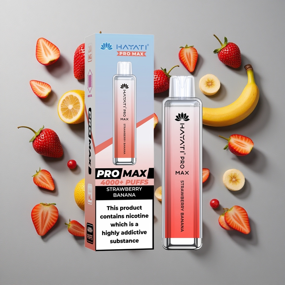 Fresa Plátano Hayati Pro Max 4000 Puffs Vape Desechable con Batería Recargable 1400mAh y Resistencia Dual Mesh de 1.1 Ohm