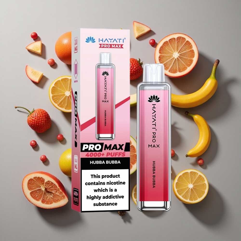 Hubba Bubba Hayati Pro Max 4000 Puffs Vape Desechable Batería Recargable 1400mAh Dual 1.1 Ohm Mesh Coil