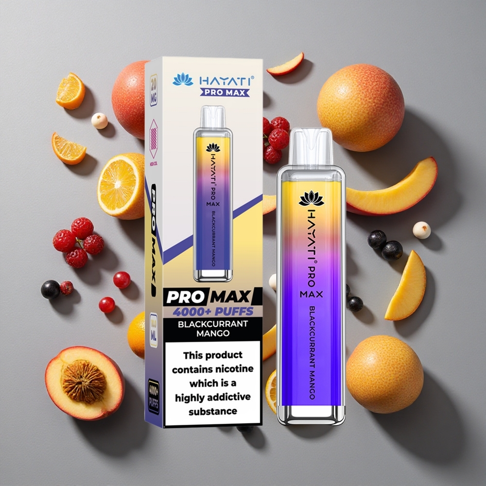 Mango Grosella Negra Hayati Pro Max 4000 Puffs Vape Desechable con Batería Recargable 1400mAh y Resistencia Dual 1.1 Ohm Mesh Coil