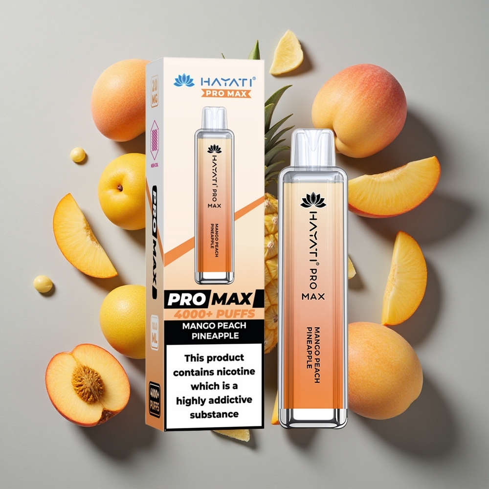 Mango Melocotón Piña Hayati Pro Max 4000 Puffs Vape Desechable con Batería Recargable y Resistencia de Nicotina del 2% y 5%