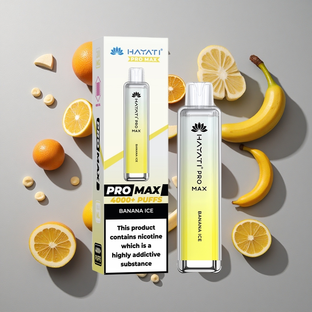 Plátano Hielo Hayati Pro Max 4000 Puffs Vape Desechable con Batería Recargable de 1400mAh y Resistencia Dual Mesh de 1.1 Ohm