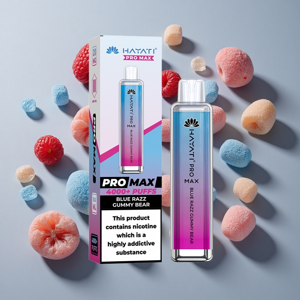Razz Gummy Bear Azul Hayati Pro Max 4000 Puffs Resistencia de Nicotina del 2%, 5% Batería Recargable de 1400mAh
