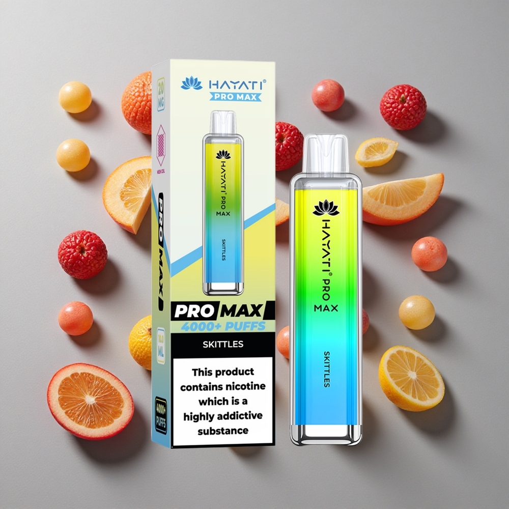 Sabores Skittles Hayati Pro Max 4000 Puffs Vape Desechable con Batería Recargable 1400mAh y Resistencia de Nicotina 2% 5%