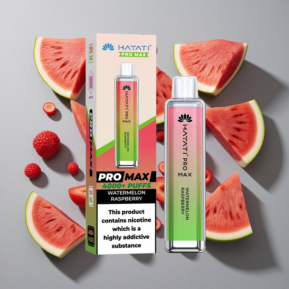 Sandía Frambuesa Hayati Pro Max 4000 Puffs Vape Desechable con Batería Recargable 1400mAh y Resistencia de Nicotina 2%, 5%