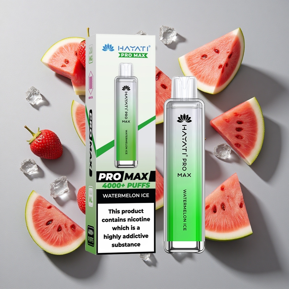 Sandía Hielo Hayati Pro Max 4000 Puffs Vape Desechable con Batería Recargable 1400mAh y Resistencia Dual Mesh 1.1 Ohm