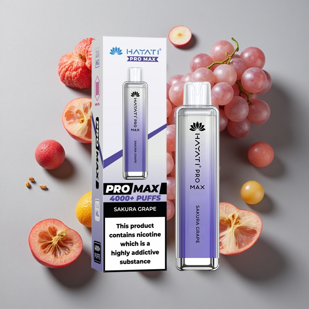 Uva Cereza Hayati Pro Max 4000 Puffs Vape Desechable con Batería Recargable 1400mAh y Resistencia Dual Mesh 1.1 Ohm