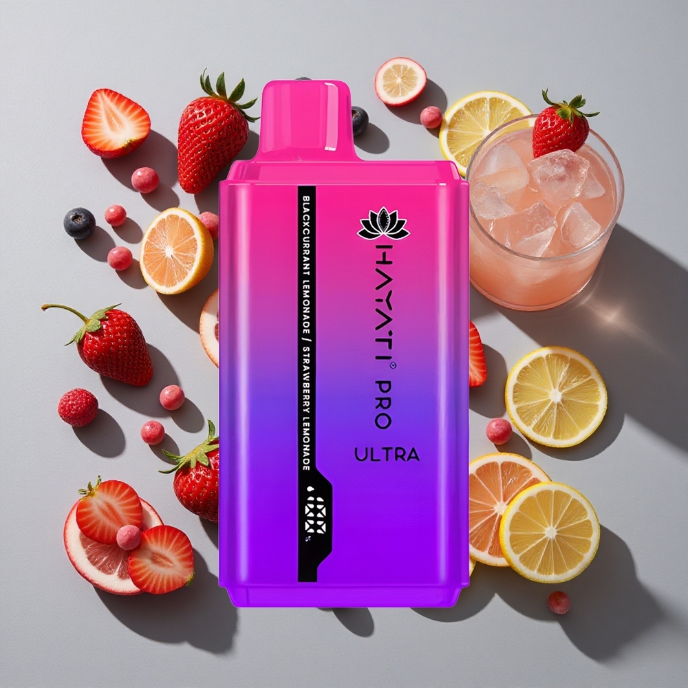 Zumo de Grosella Negra Limonada Fresa Limonada Hayati Pro Ultra 15000 Caladas Capacidad de E-Líquido: 2 12ml Fuerza de Nicotina: 2%