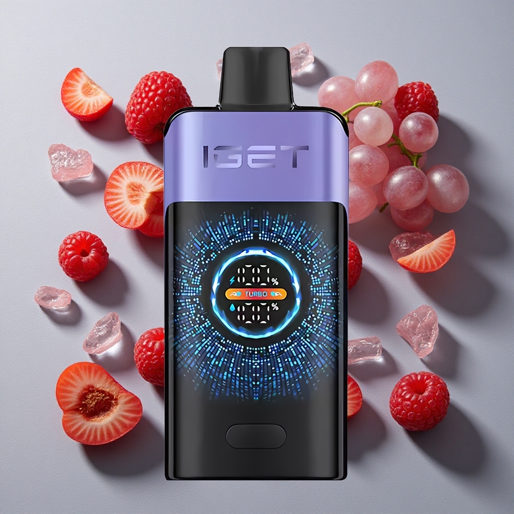 Frambuesa Uva Helada IGET ONE 12000 Puffs Vape Desechable Pantalla Grande Curva a Color 2700 mAh Capacidad de Batería