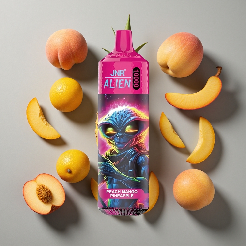 Durazno mango piña JNR Alien 10000 Puffs con capacidad de batería de 850mAh y carga rápida Type-C