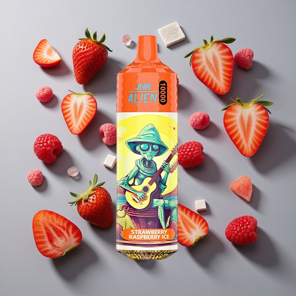 Fresa Frambuesa Hielo JNR Alien 10000 Puffs Vape Desechable con Batería de 850mAh y Carga Rápida Type-C