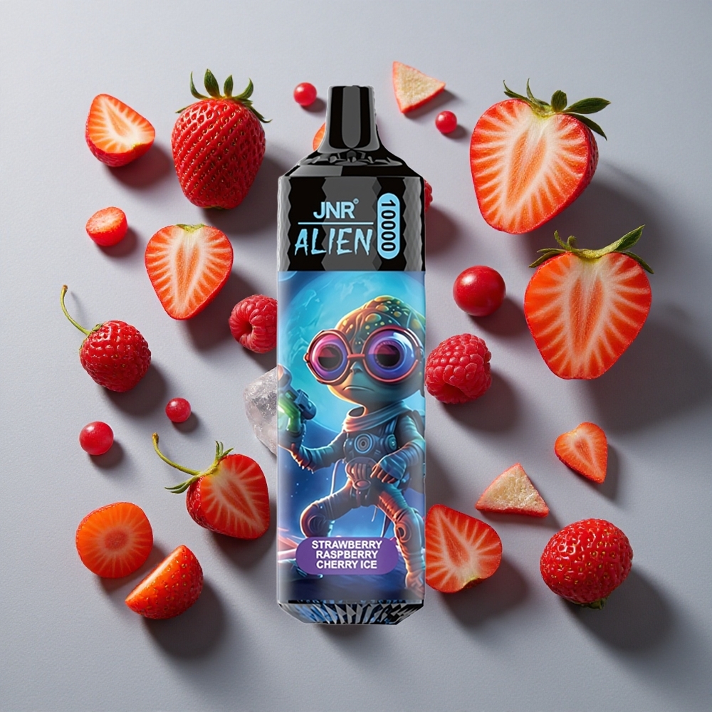 Fresa frambuesa cereza hielo JNR Alien 10000 Puffs con capacidad de batería de 850mAh y carga rápida Type-C.