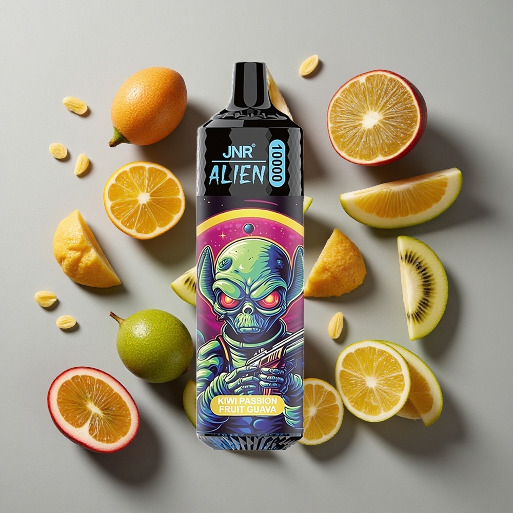 Kiwi maracuyá guayaba JNR Alien 10000 Puffs con capacidad de batería de 850mAh y carga rápida Type-C
