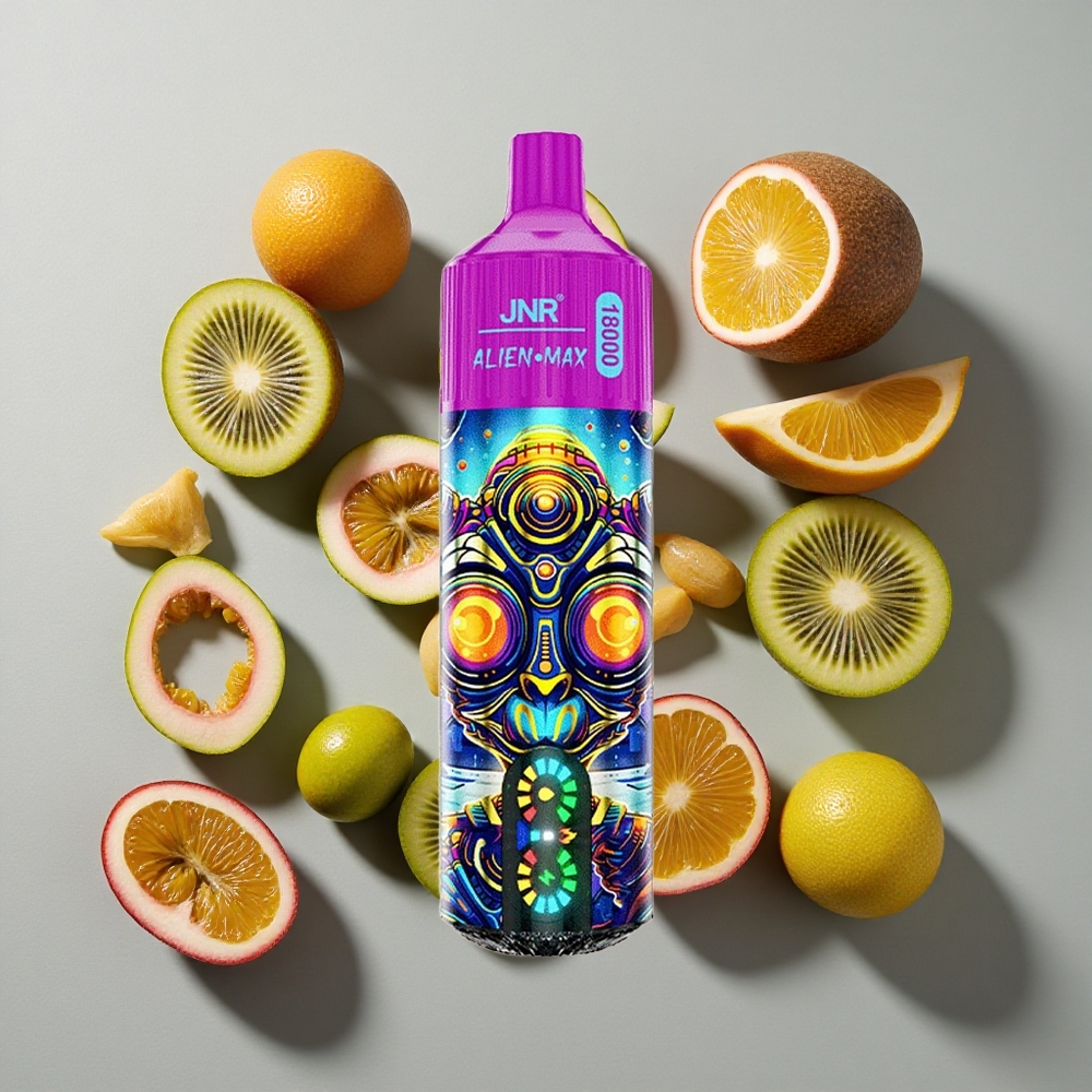 Kiwi Maracuyá Guayaba JNR Alien Max 18000 Puffs Dual Malla Bobina & Dual Núcleo 28ml E-líquido