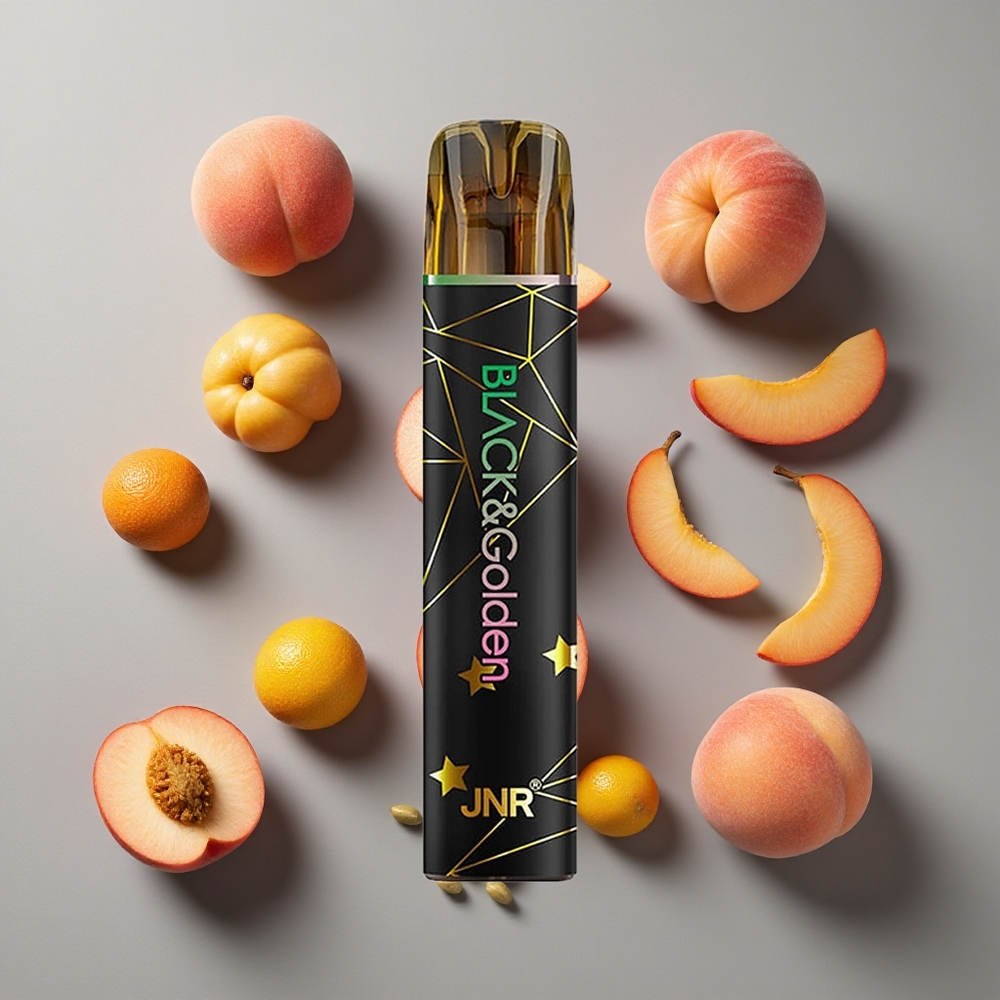 Melocotón Fruta JNR Black&Golden 600+200 Puffs Vape Desechable 800 Caladas Capacidad de Batería 550mAh