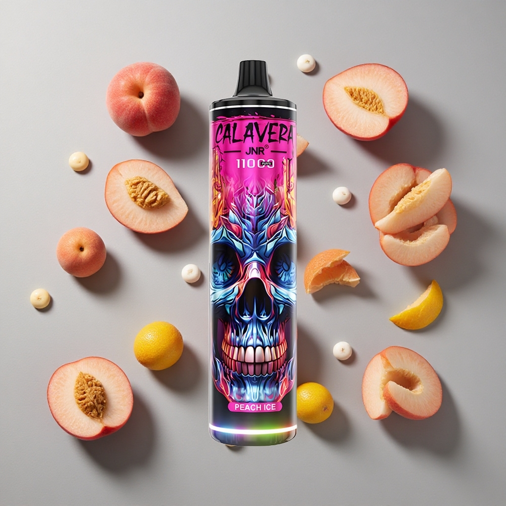 Durazno Hielo JNR Calavera 11000 Puffs Vape Desechable con Puerto de carga Tipo-C y 21ml de Capacidad de Líquido
