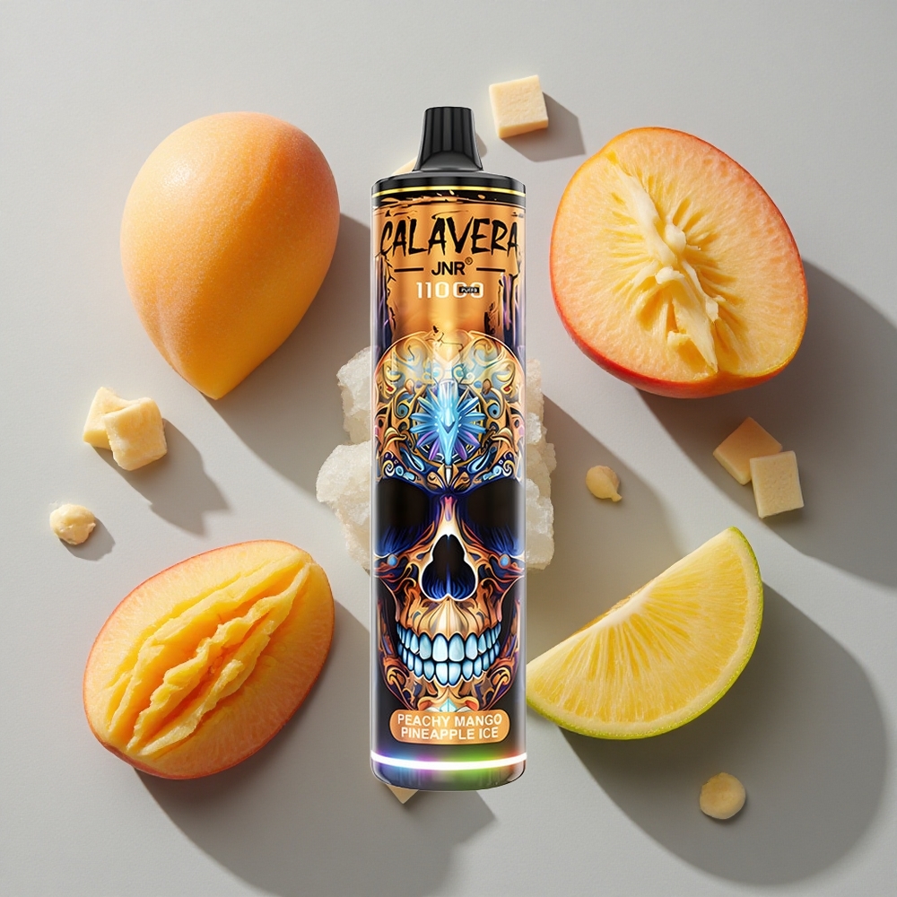 Durazno Mango Piña Hielo JNR Calavera 11000 Puffs Vape Desechable con Capacidad de Batería de 850 mAh