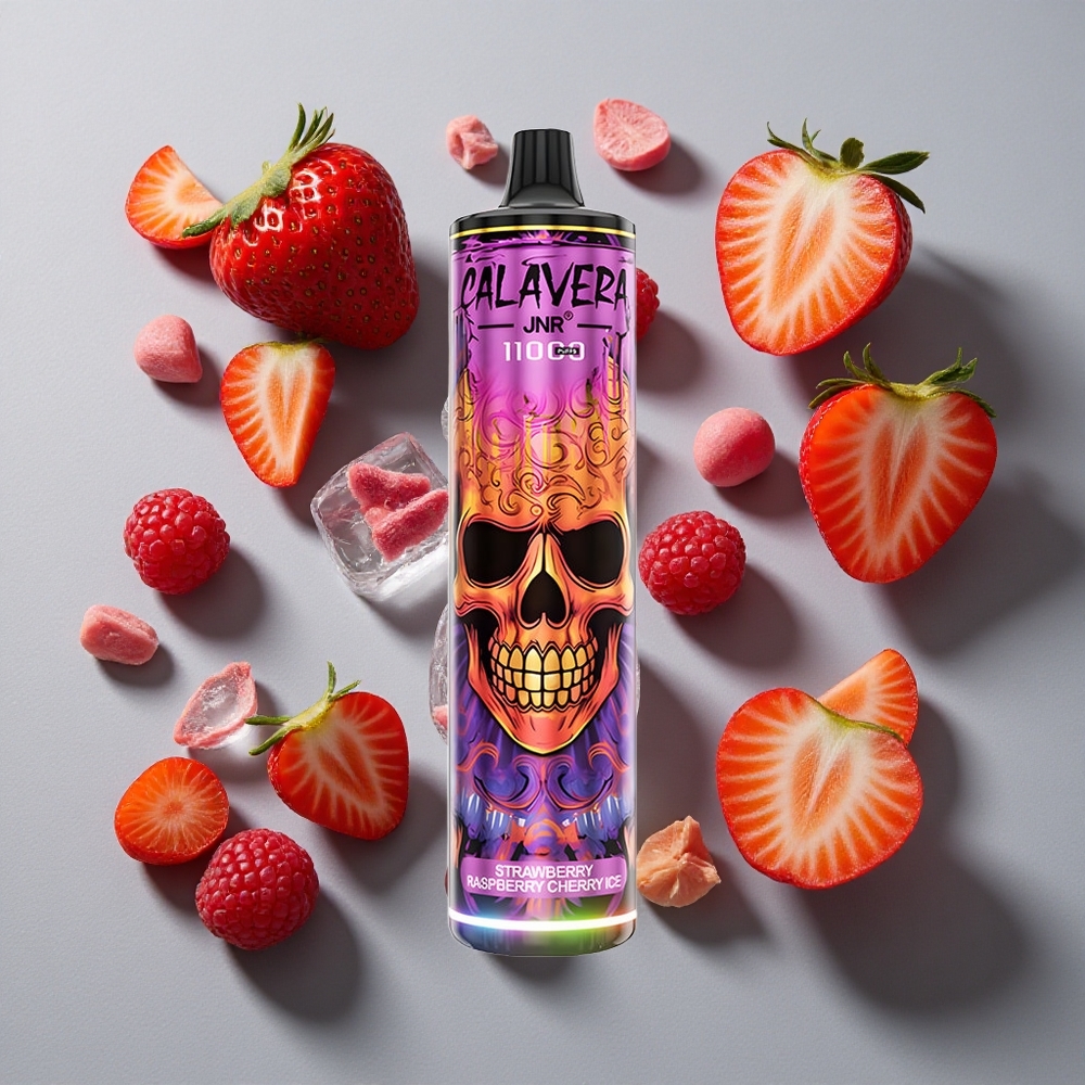 Fresa Frambuesa Cereza Hielo JNR Calavera 11000 Puffs Vape Desechable con Puerto de carga Type-C y Batería de 850 mAh