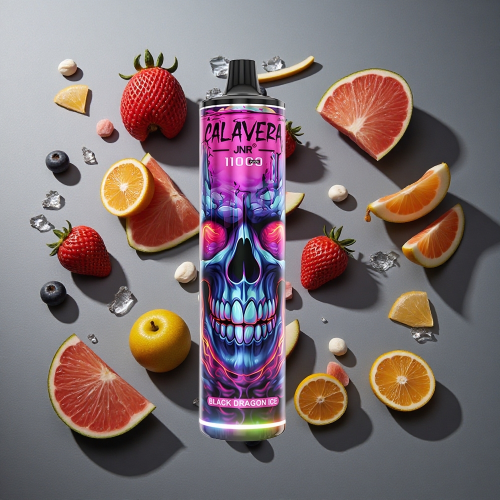Hielo del Dragón Negro JNR Calavera 11000 Caladas Vape Desechable con Puerto de carga Tipo-C y Capacidad de Batería de 850 mAh