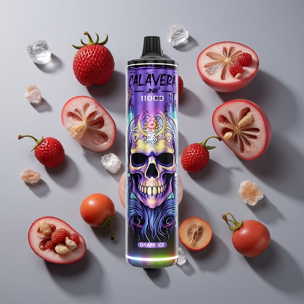 Uva Hielo JNR Calavera 11000 Caladas Vape Desechable con Batería de 850 mAh y Capacidad de E-Líquido de 21ml