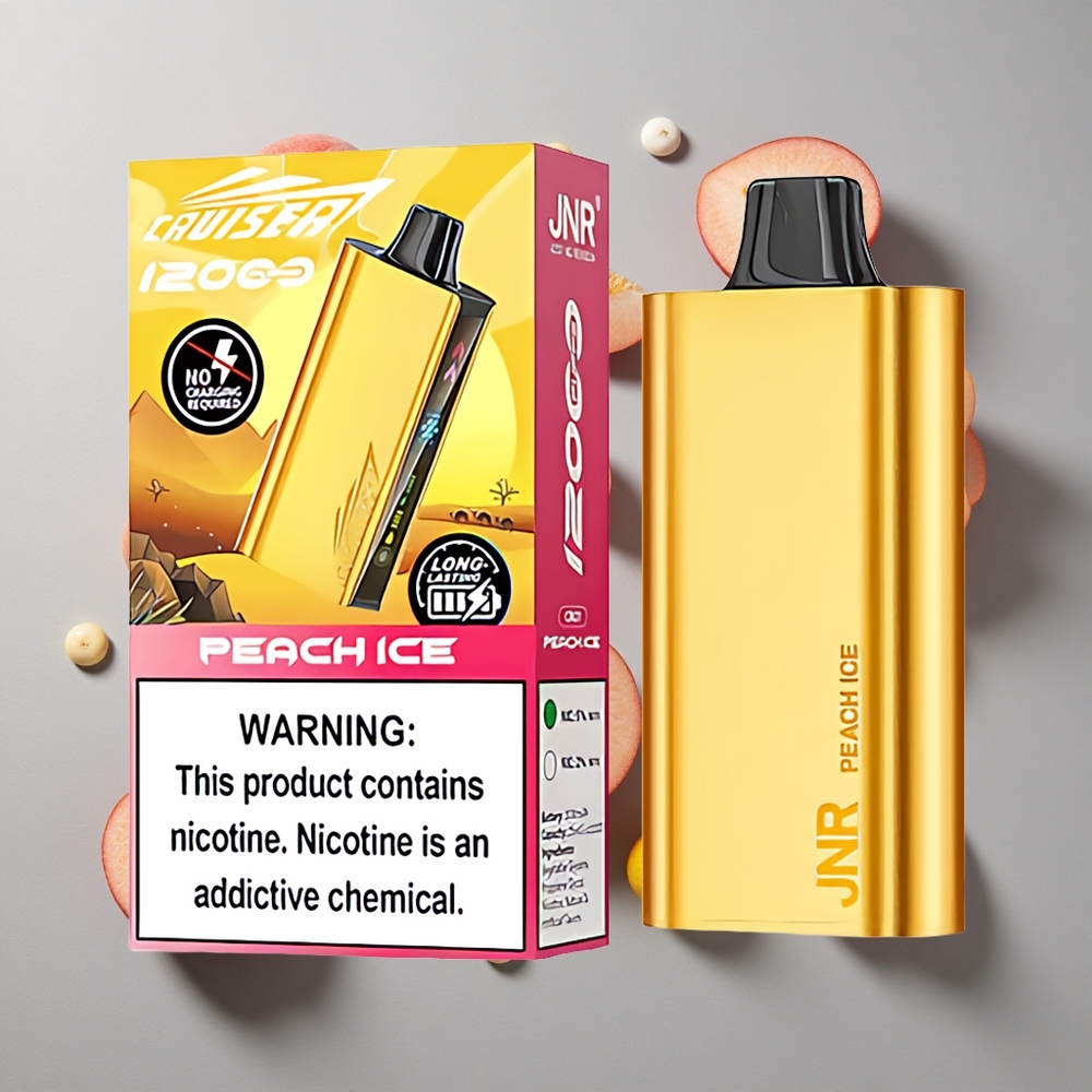 Melocotón Hielo JNR Cruiser 12000 Pufos Vape Desechable Sin Carga con Batería Integrada de 3500 mAh y Pantalla de Animación