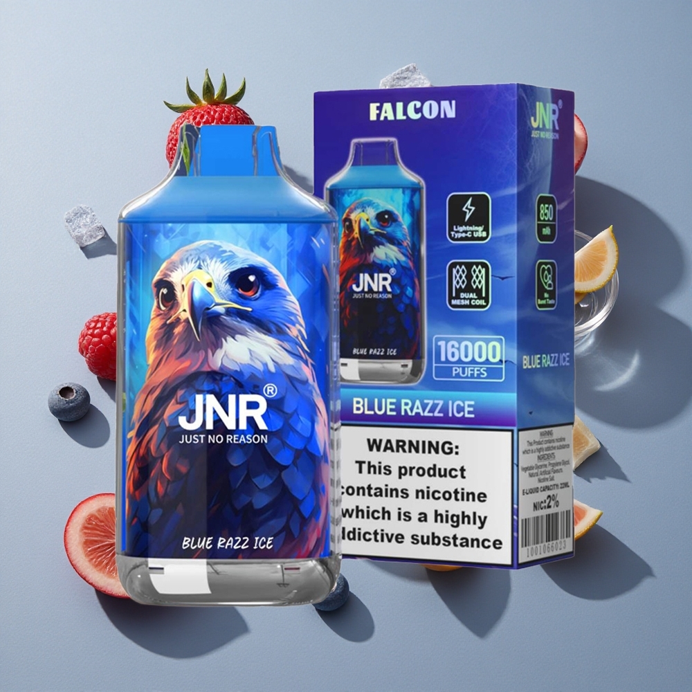 Azul Frambuesa Hielo JNR Falcon 16000 Caladas Capacidad de Batería: 850 mAh Contenido de Nicotina: 0%,2%