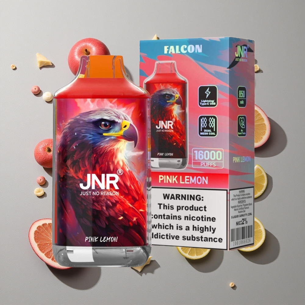 Limón Rosa JNR Falcon 16000 Caladas con Batería de 850 mAh y Pantalla LED Inteligente