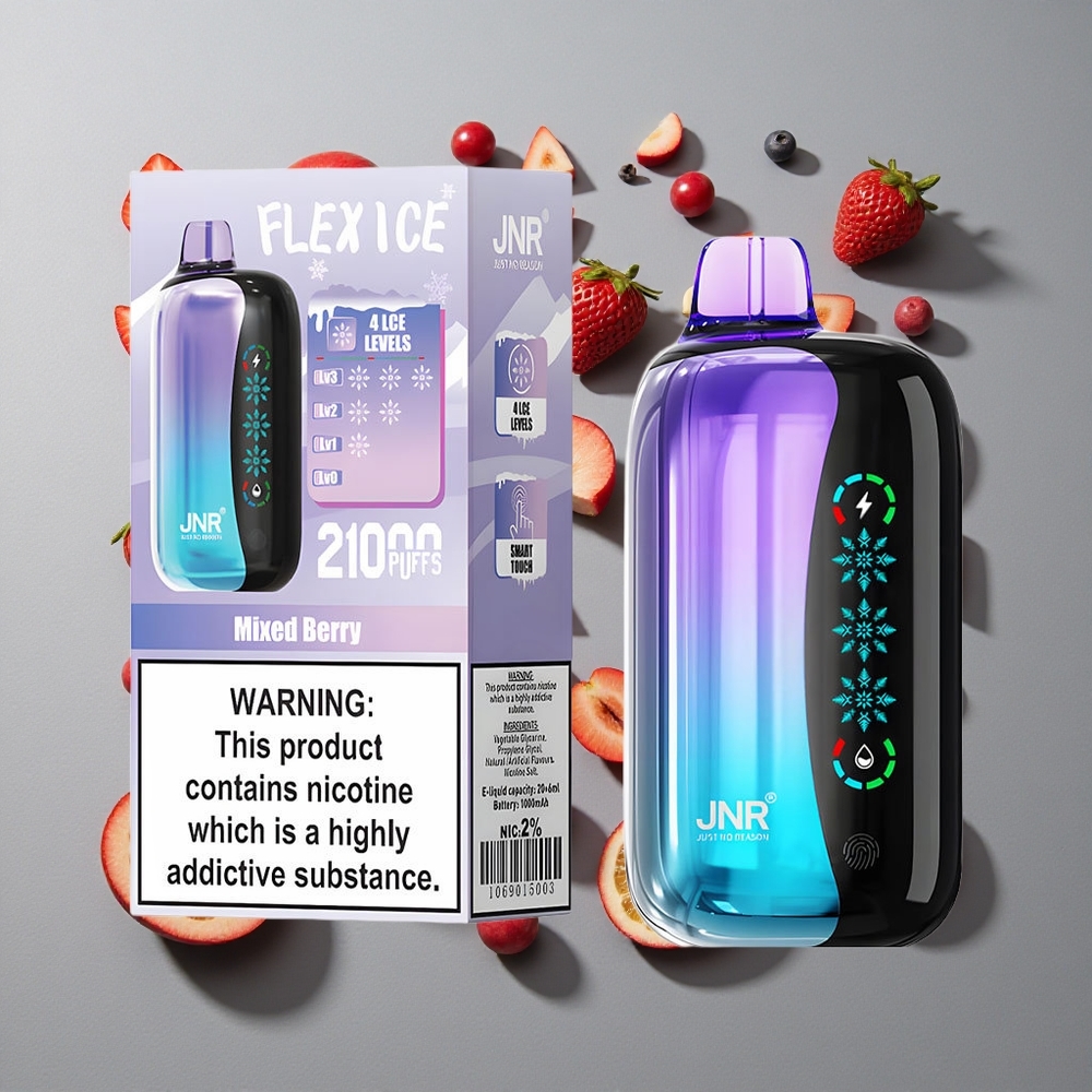 Bayas Mixtas JNR Flex Ice 21000 Puffs Vape Desechable con Pantalla Táctil y Contenido de Nicotina 0%,2%,3%,5%