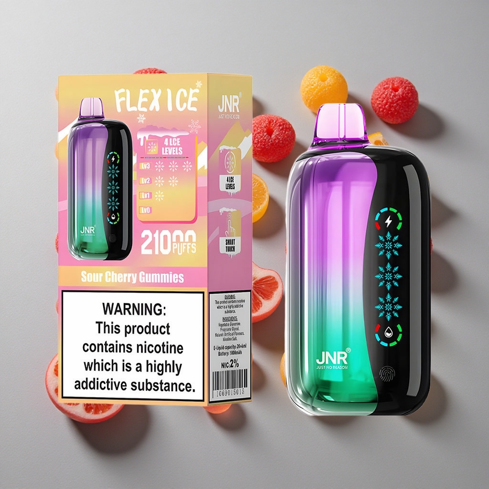 Gominolas Agridulces JNR Flex Ice 21000 Puffs Vape Desechable Contenido de Nicotina 0%,2%,3%,5% Pantalla Táctil