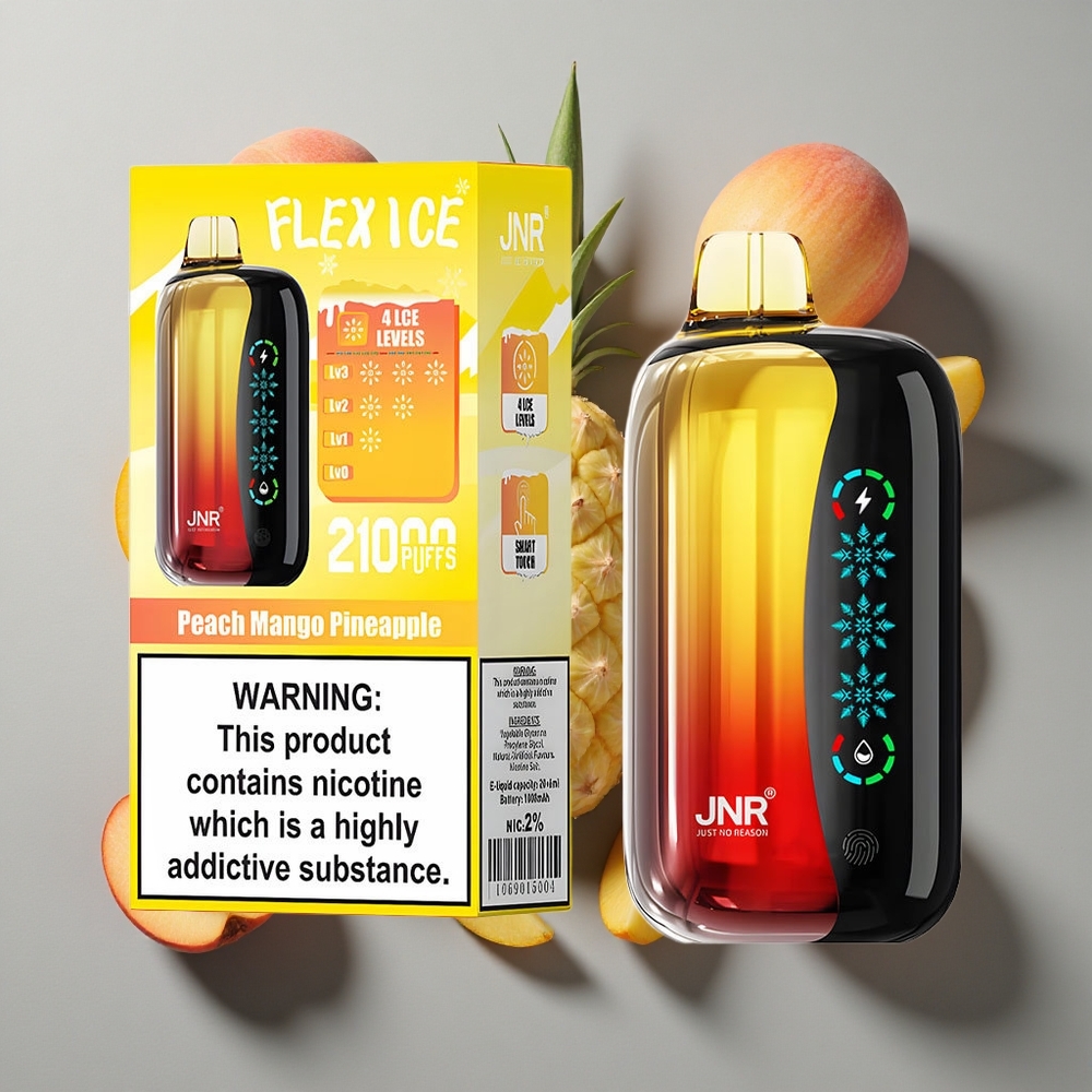 Melocotón Mango Piña JNR Flex Ice 21000 Puffs Vape Desechable Pantalla Táctil 26ml E-líquido