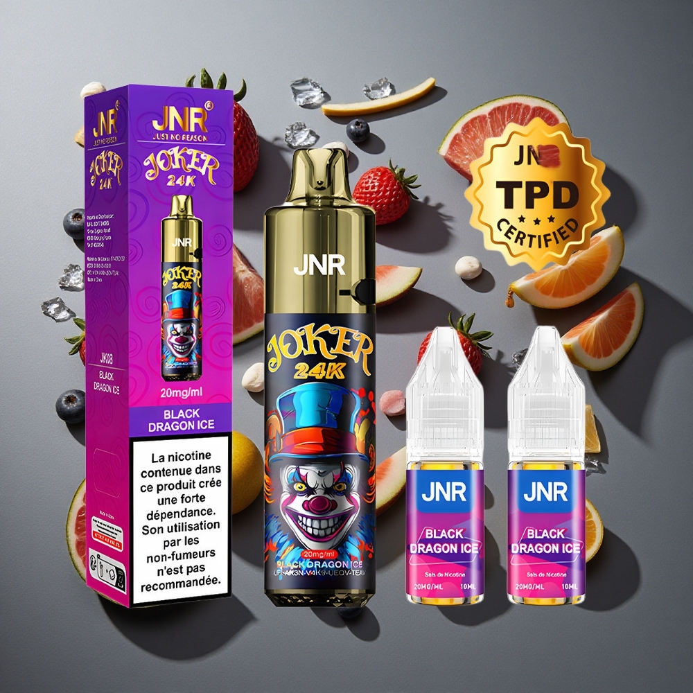 Dragón Negro Hielo JNR Joker 24000 Puffs Vape Desechable 800mAh Batería Tipo-C Carga