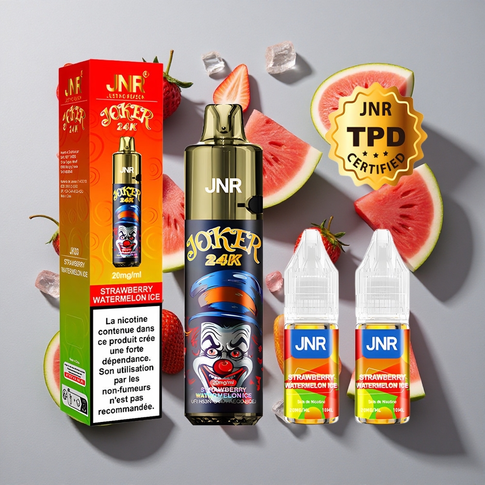 Fresa Sandía Helada JNR Joker 24K Puffs Vape Desechable con Batería de 800mAh y 2% de Contenido de Nicotina