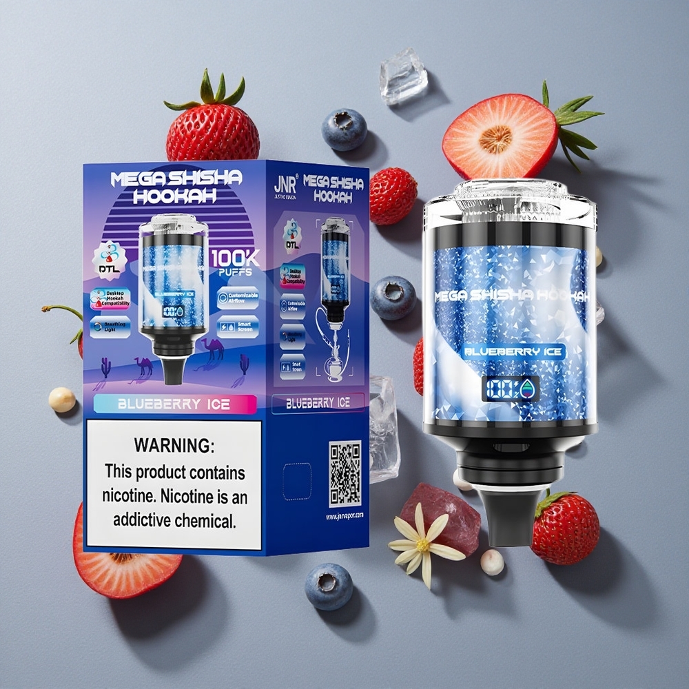 Arándano Azul Hielo JNR Mega Shisha Hookah 100K chupadas Pantalla Inteligente Interactiva Batería Recargable 2200mAh