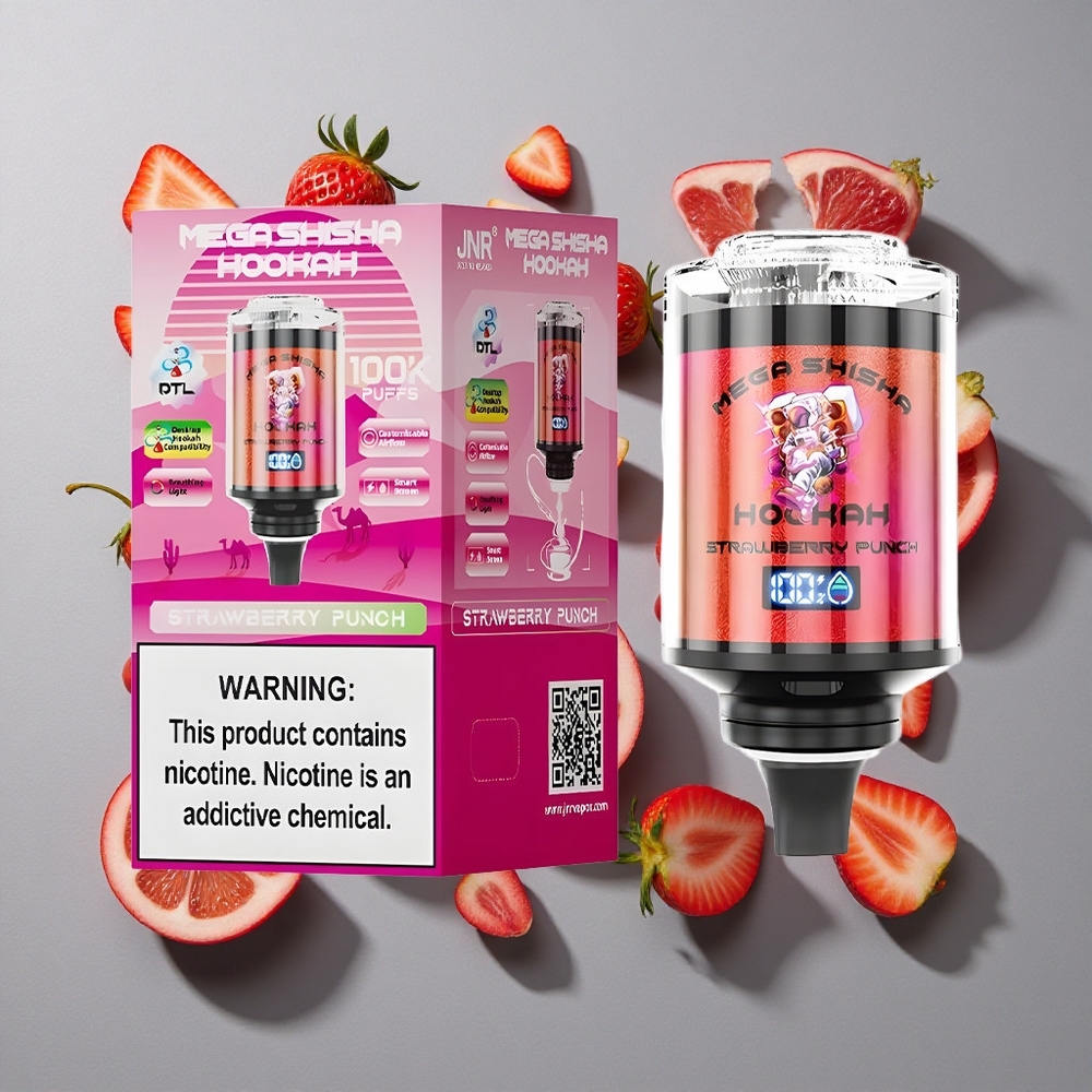 Fresa Punch JNR Mega Shisha 100K chupadas Pantalla Interactiva Inteligente Batería Recargable 2200mAh