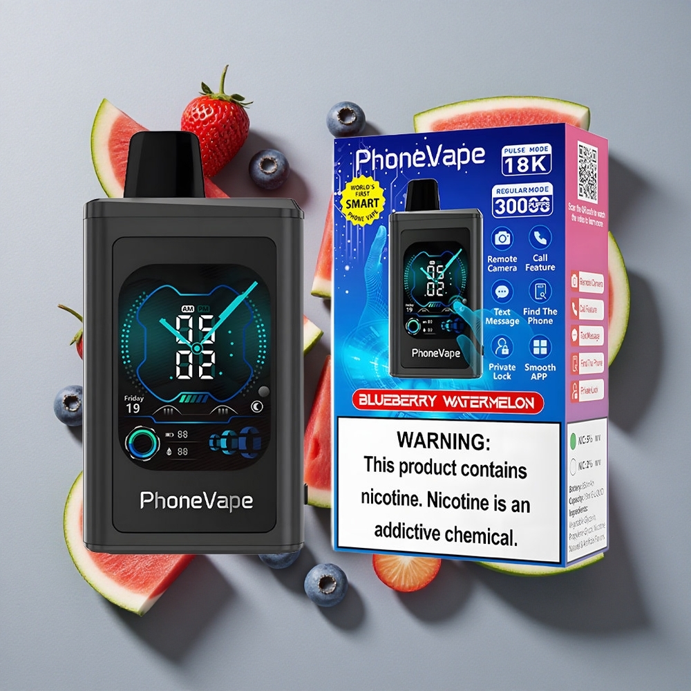 Arándano Sandía JNR PhoneVape 30000 caladas Batería Recargable 850mAh Tipo-C Pantalla Completa
