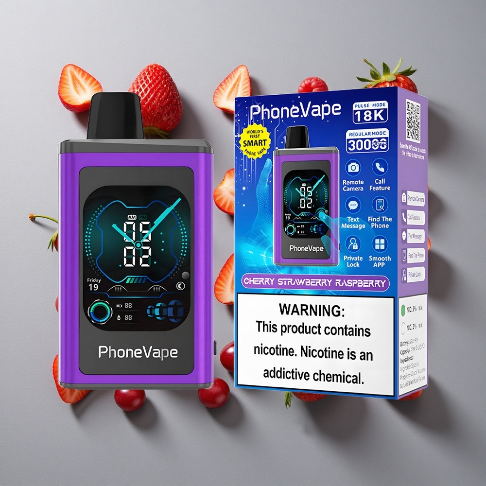 Cereza Fresa Frambuesa JNR PhoneVape 30000 chupadas Vape Desechable con Pantalla Completa y Batería Recargable 850mAh
