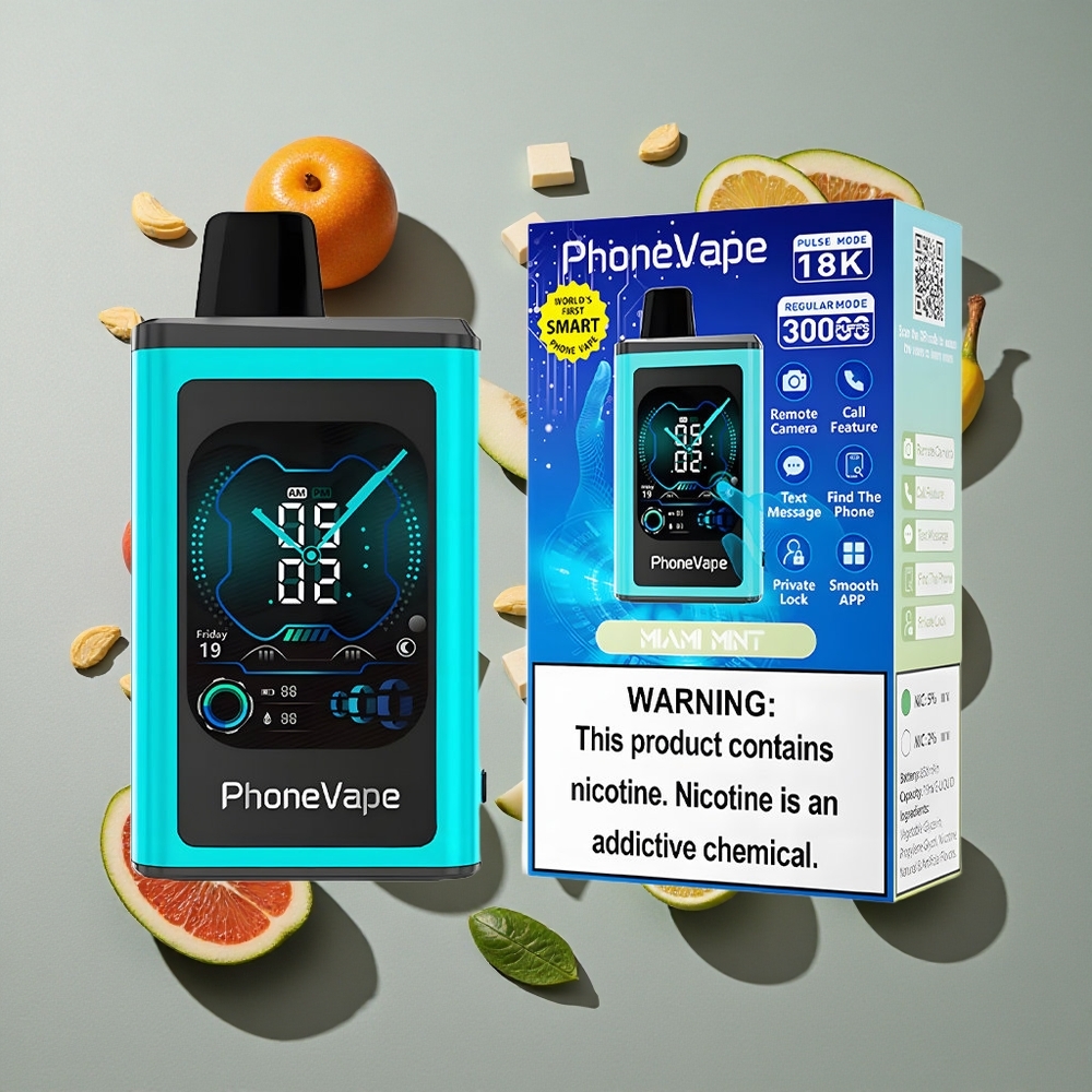Menta Miami JNR PhoneVape 30000 chupadas Vape Desechable Batería Recargable 850mAh Tipo-C Pantalla Completa